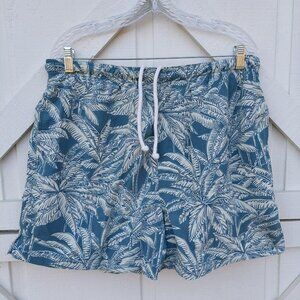 Tommy Bahama Hawaiian Aloha, Palm Trees, Teal/White Swim 4" Shorts Trunks. Sz L.